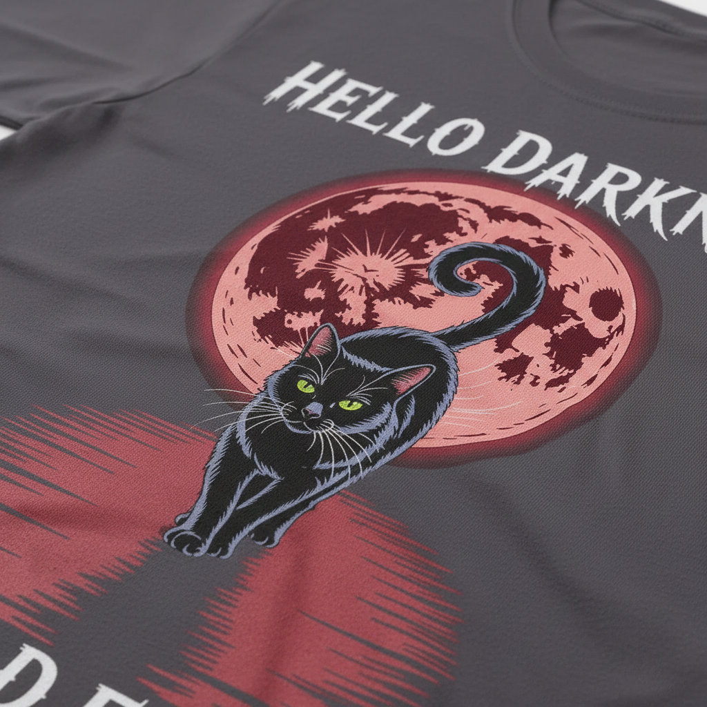 Hello Darkness Cat T-Shirt_closeup