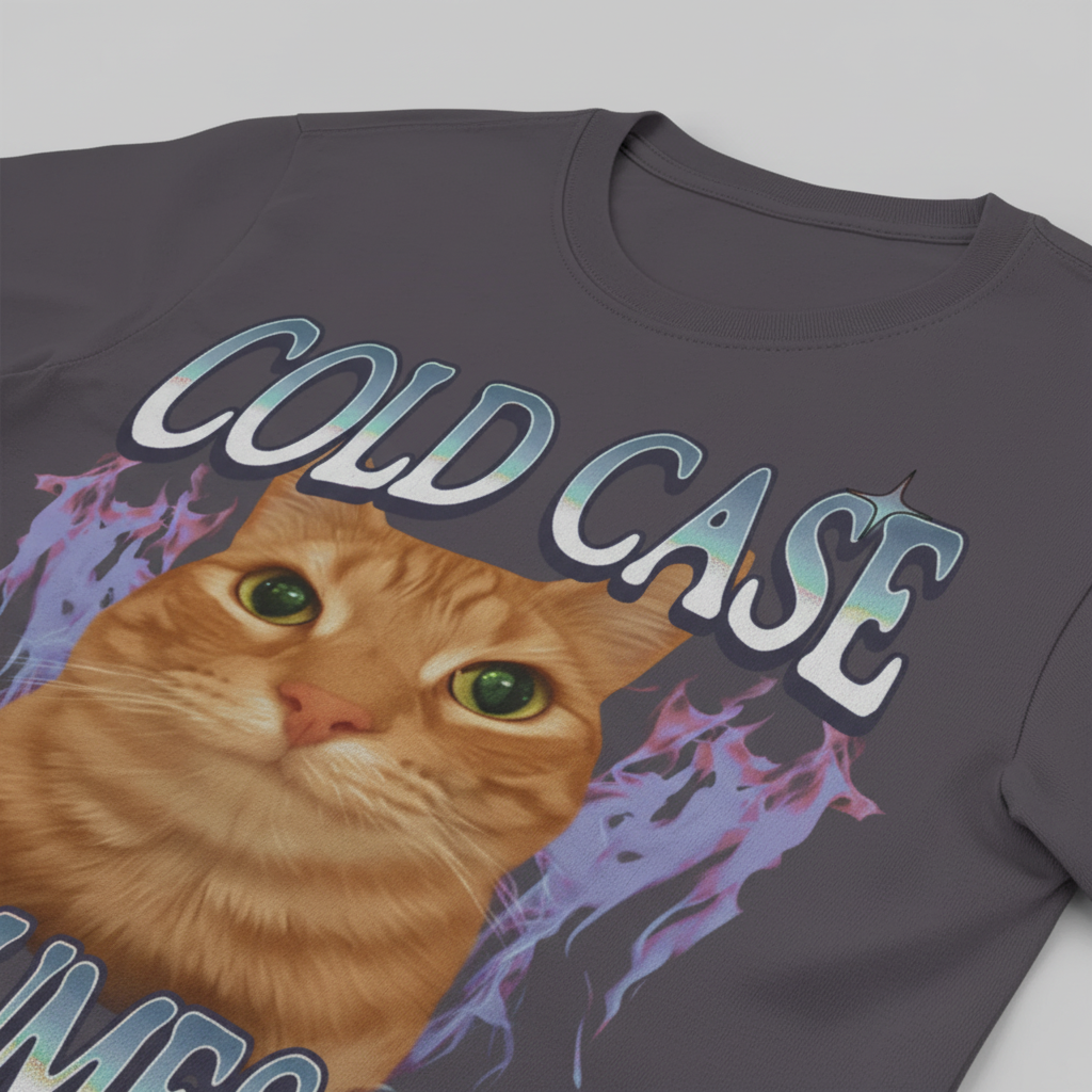 Cold Case Cat T-Shirt_closeup