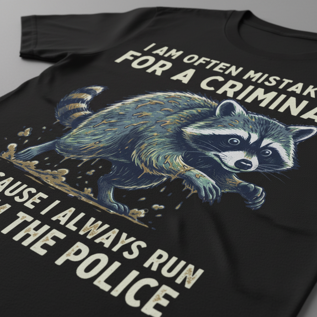 Runaway Raccoon T-Shirt_closeup