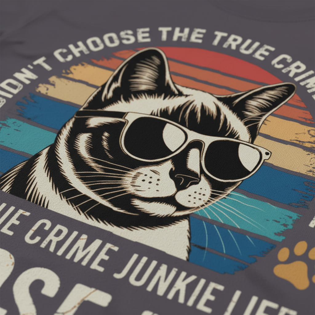 True Crime Cat Vibes T-Shirt_closeup