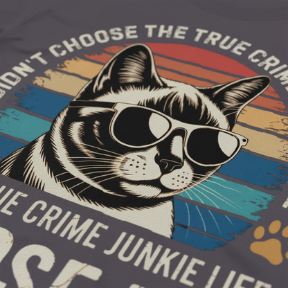 True Crime Cat Vibes T-Shirt_closeup