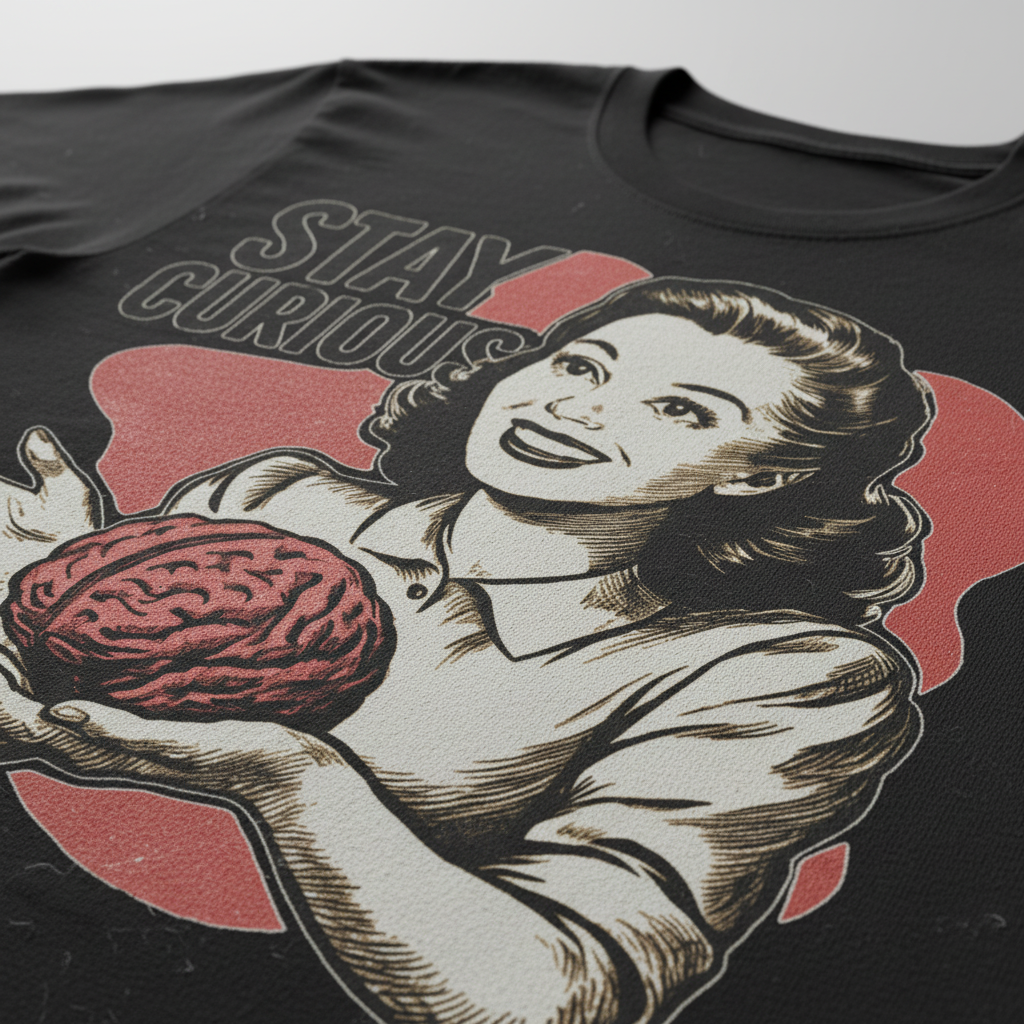 Stay Curious Retro Brain T-Shirt_closeup