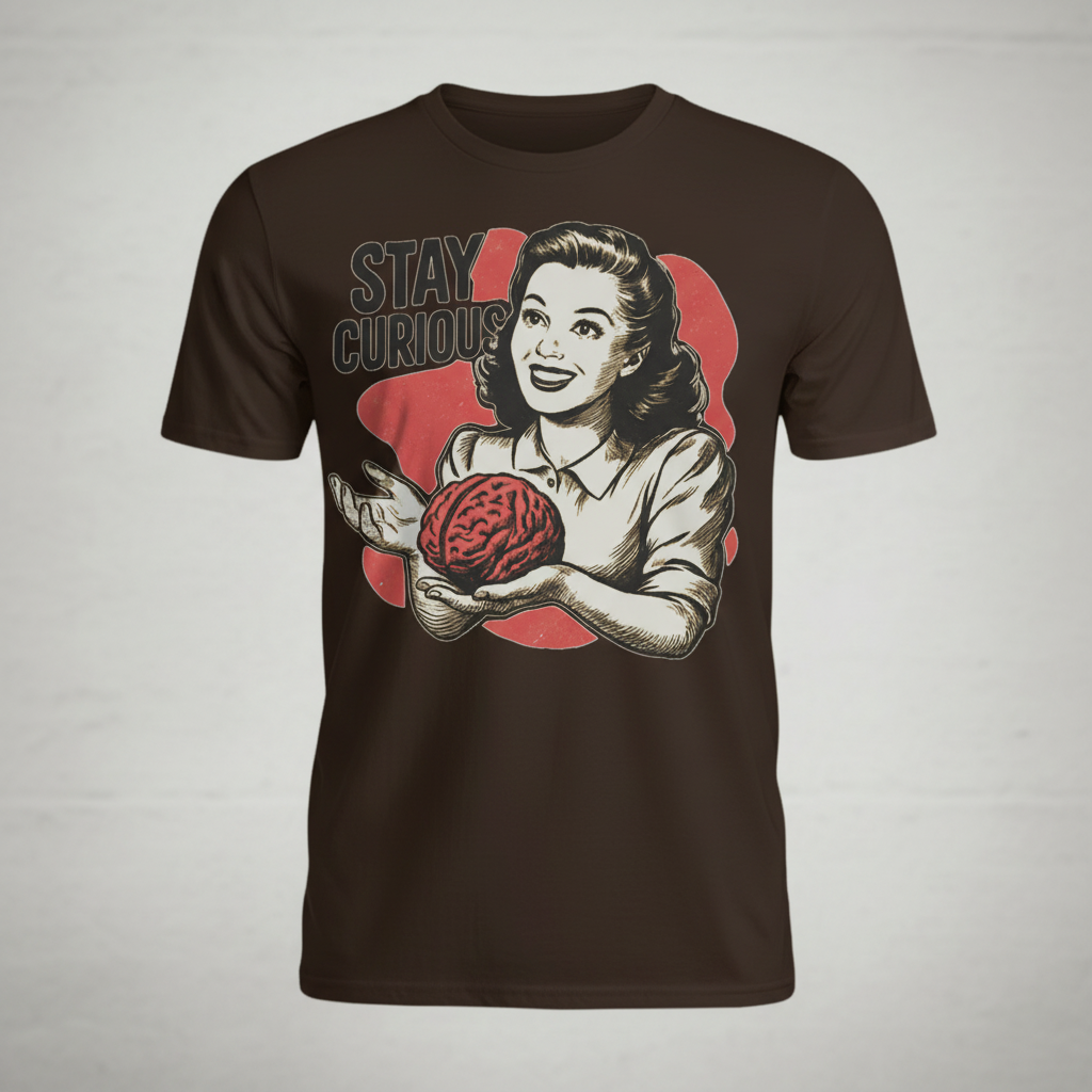 Stay Curious Retro Brain T-Shirt_space