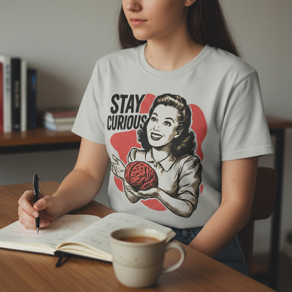 Stay Curious Retro Brain T-Shirt_use