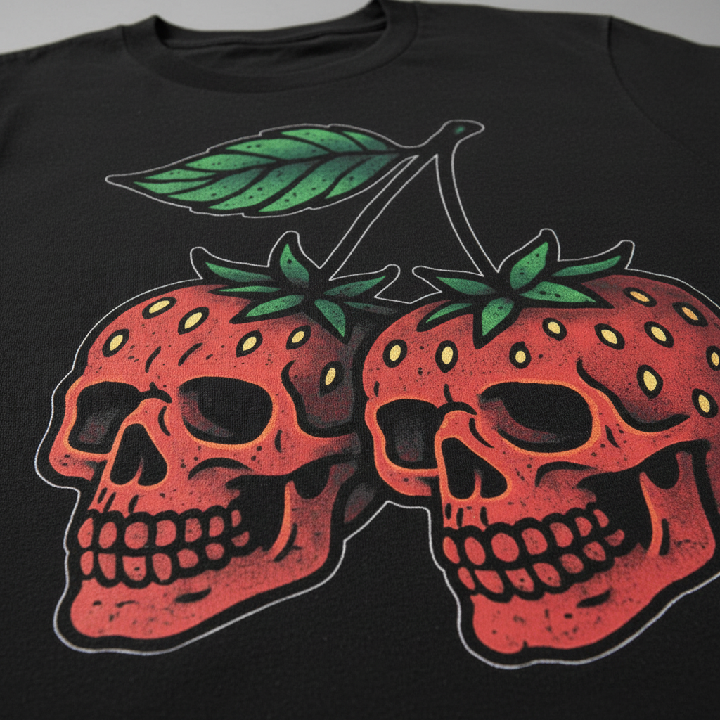 Strawberry Skulls T-Shirt_closeup