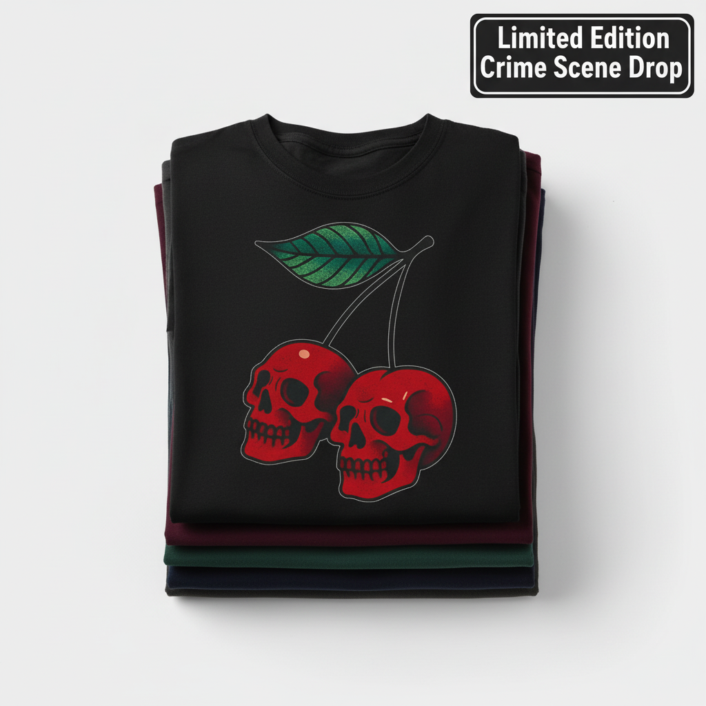 Cherry Skulls T-Shirt_stacked_flatlay