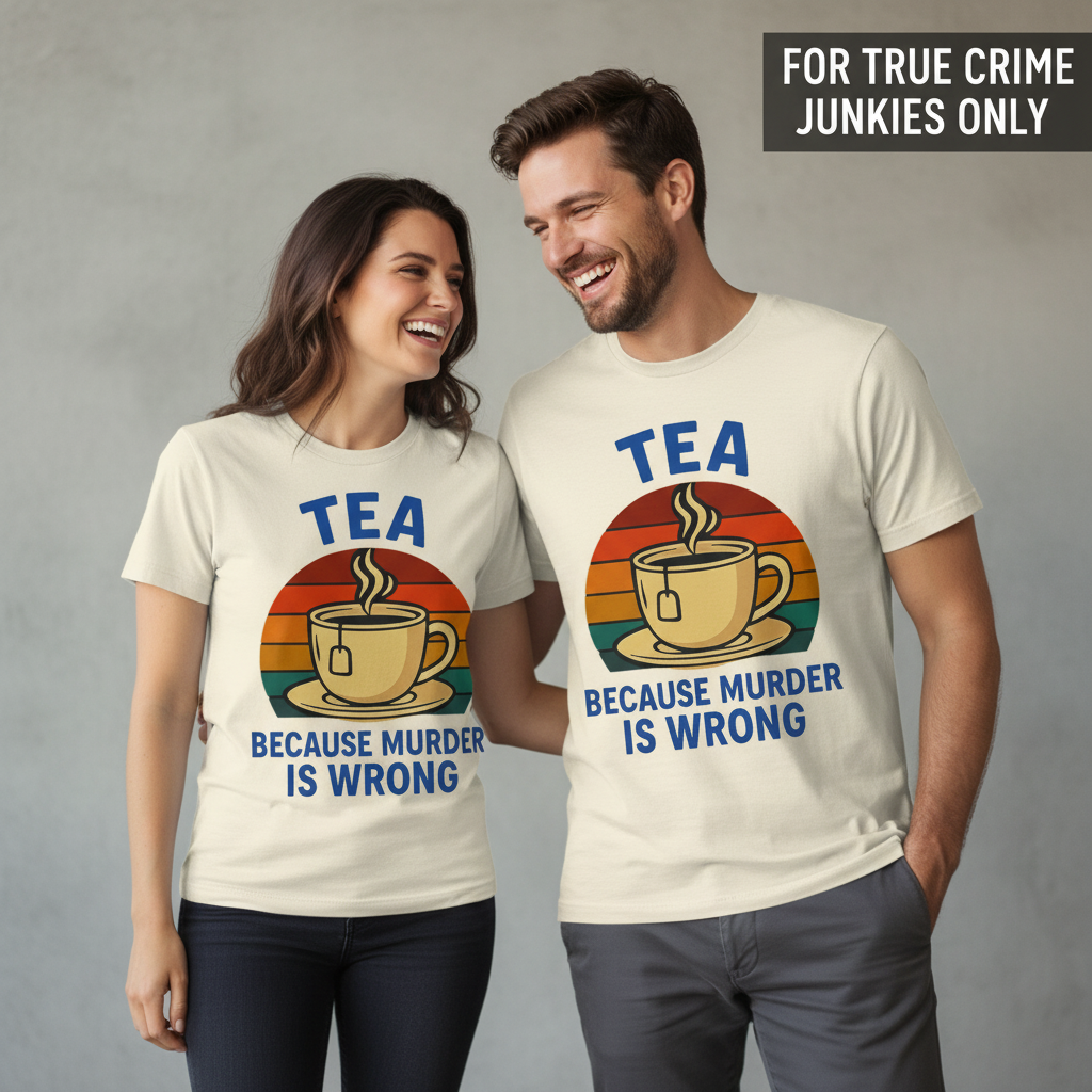 Tea Because Murder Is Wrong T-Shirt_duo_couple