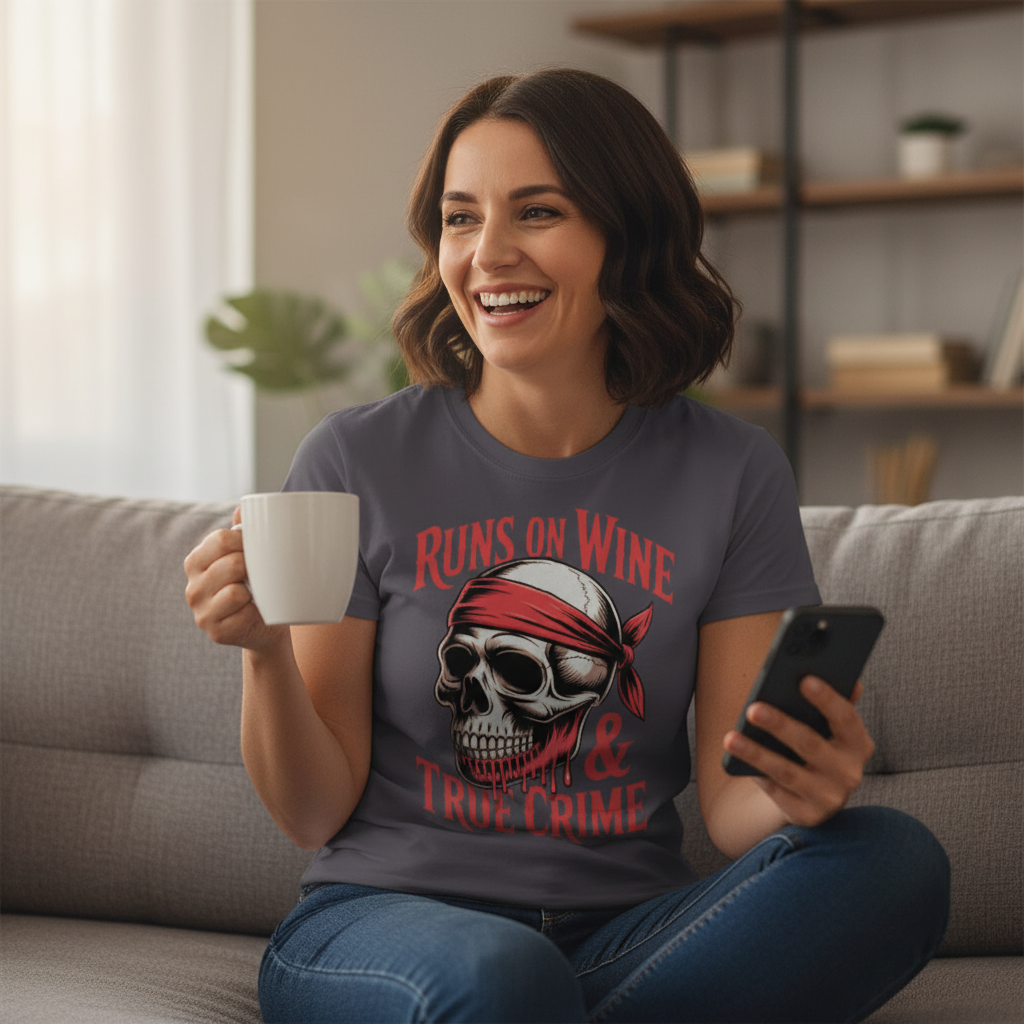Runs on Wine & True Crime T-Shirt_use