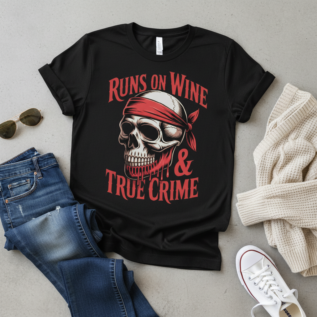 Runs on Wine & True Crime T-Shirt_pairing