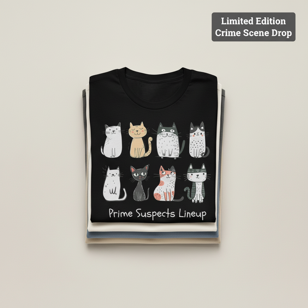 Quirky Cats Squad T-Shirt_stacked_flatlay