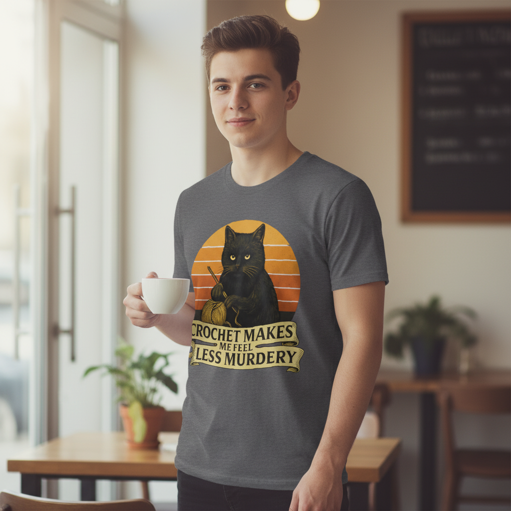 Less Murdery Crochet Cat T-Shirt_lifestyle