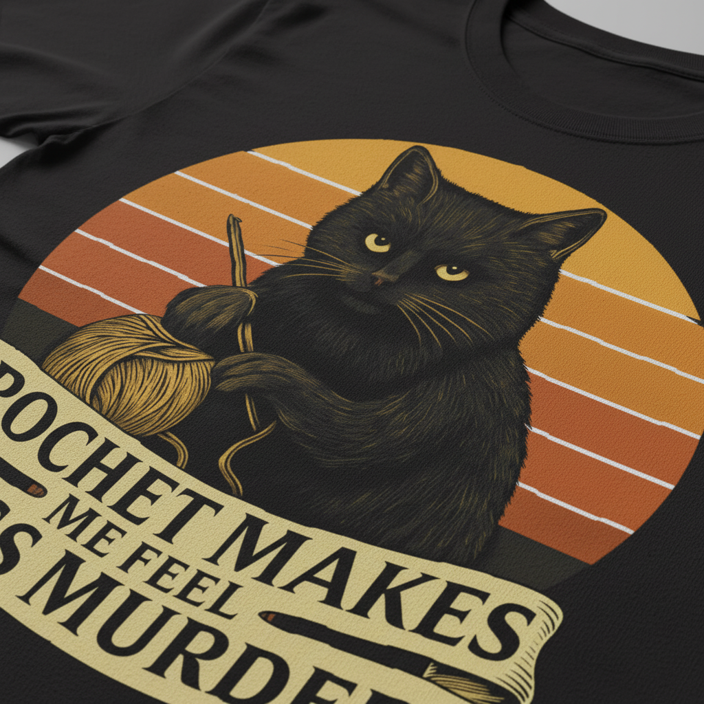 Less Murdery Crochet Cat T-Shirt_closeup