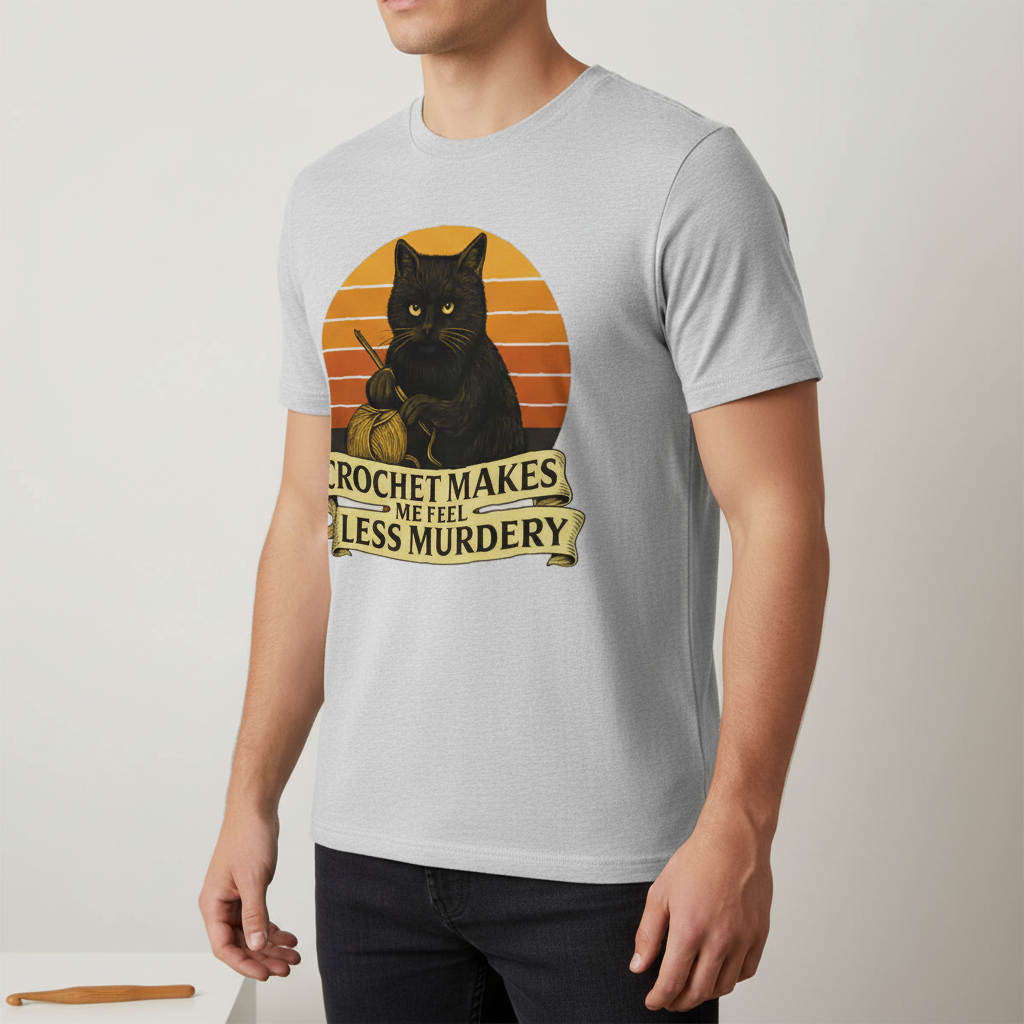 Less Murdery Crochet Cat T-Shirt_space