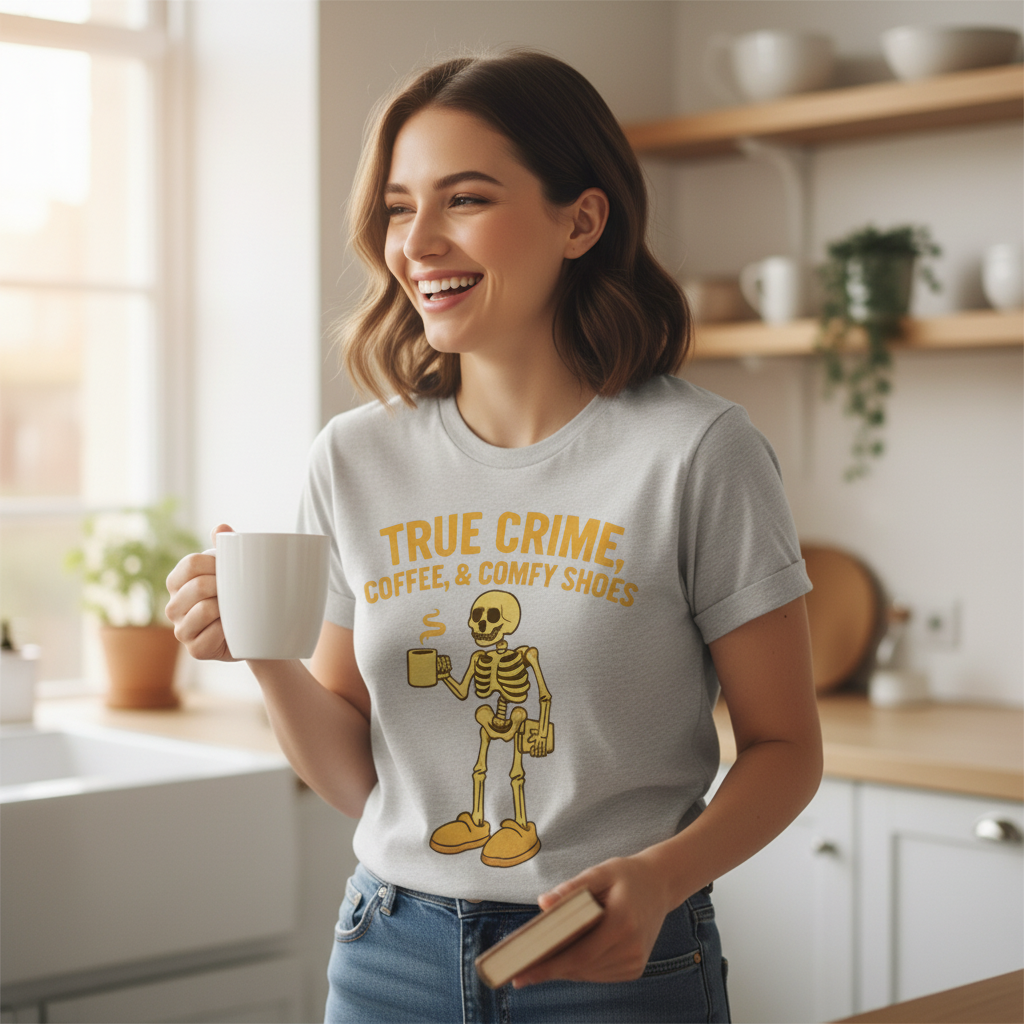 True Crime & Coffee Skeleton T-Shirt_use