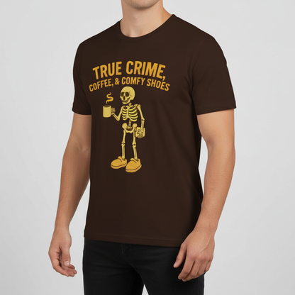 True Crime & Coffee Skeleton T-Shirt_benefit