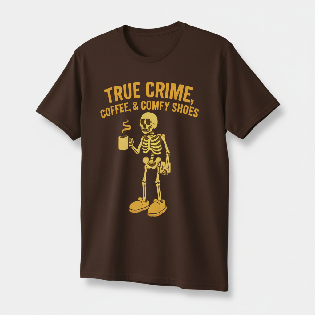 True Crime & Coffee Skeleton T-Shirt_space