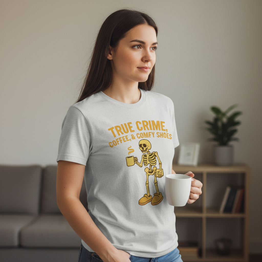 True Crime & Coffee Skeleton T-Shirt_lifestyle