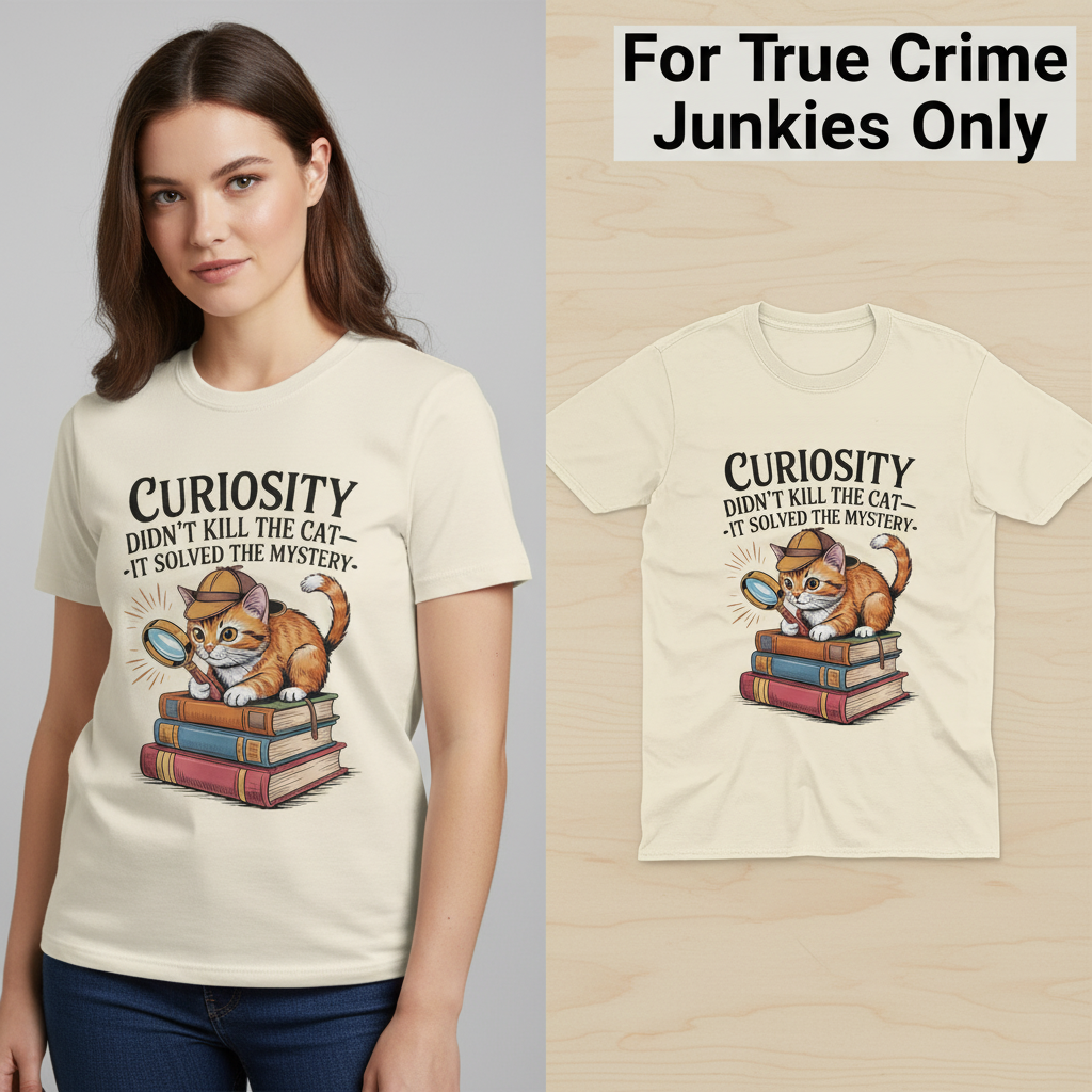 Curious Detective Cat T-Shirt_model_flat