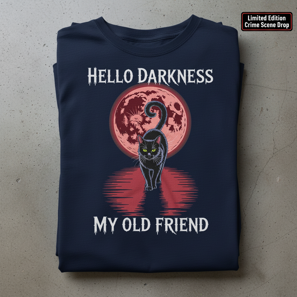 Hello Darkness Cat T-Shirt_stacked_flatlay