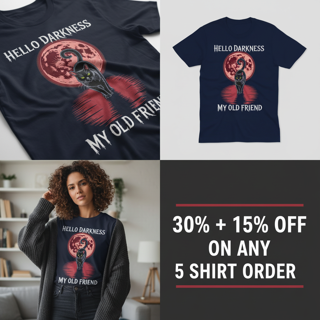 Hello Darkness Cat T-Shirt_4_panel