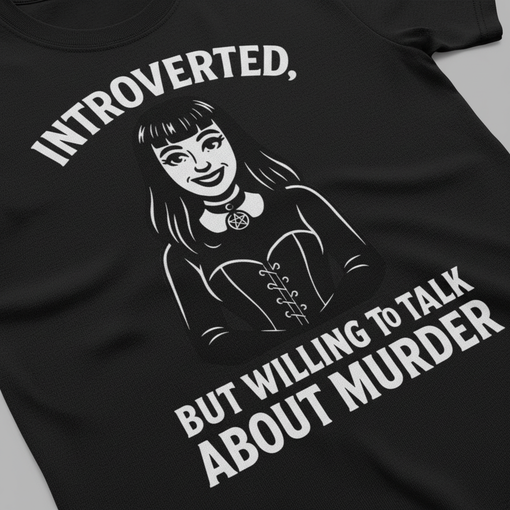 Introverted But Murder Curious T-Shirt_closeup