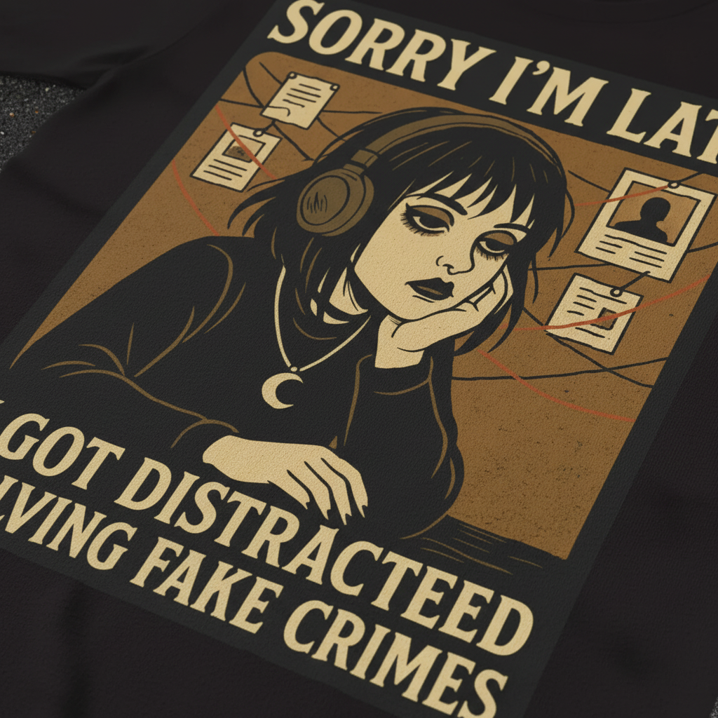Solving Fake Crimes T-Shirt_closeup