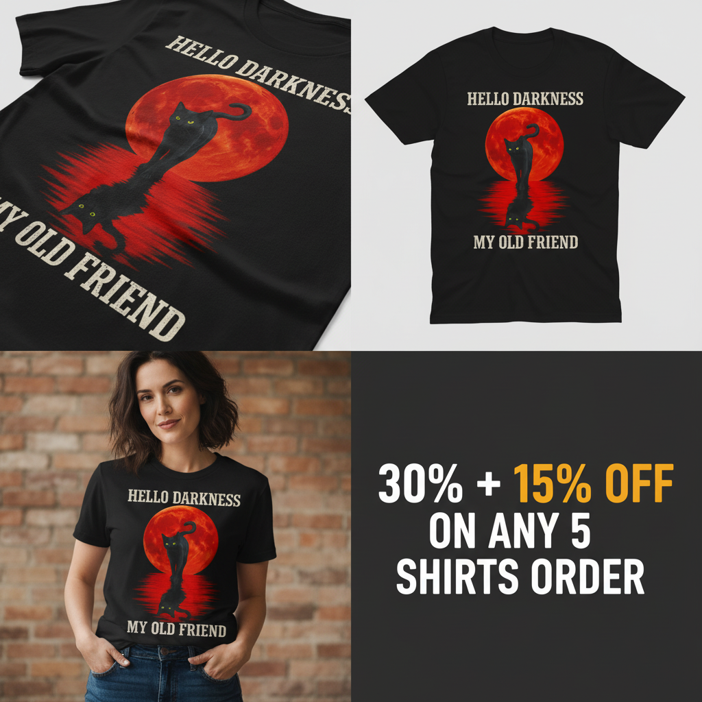 Hello Darkness Cat T-Shirt_4_panel