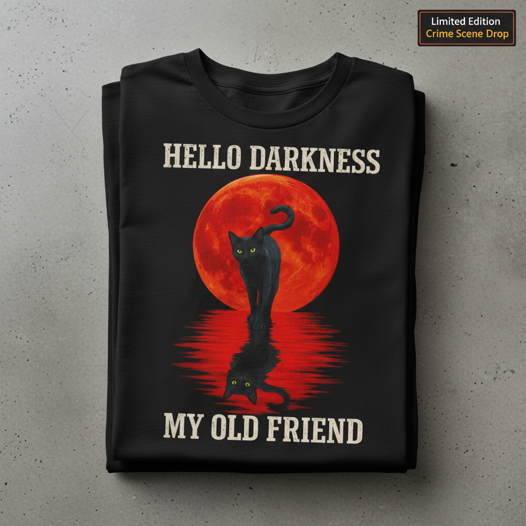 Hello Darkness Cat T-Shirt_stacked_flatlay
