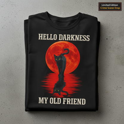 Hello Darkness Cat T-Shirt_stacked_flatlay