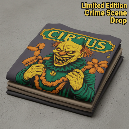 Creepy Circus Clown T-Shirt_stacked_flatlay