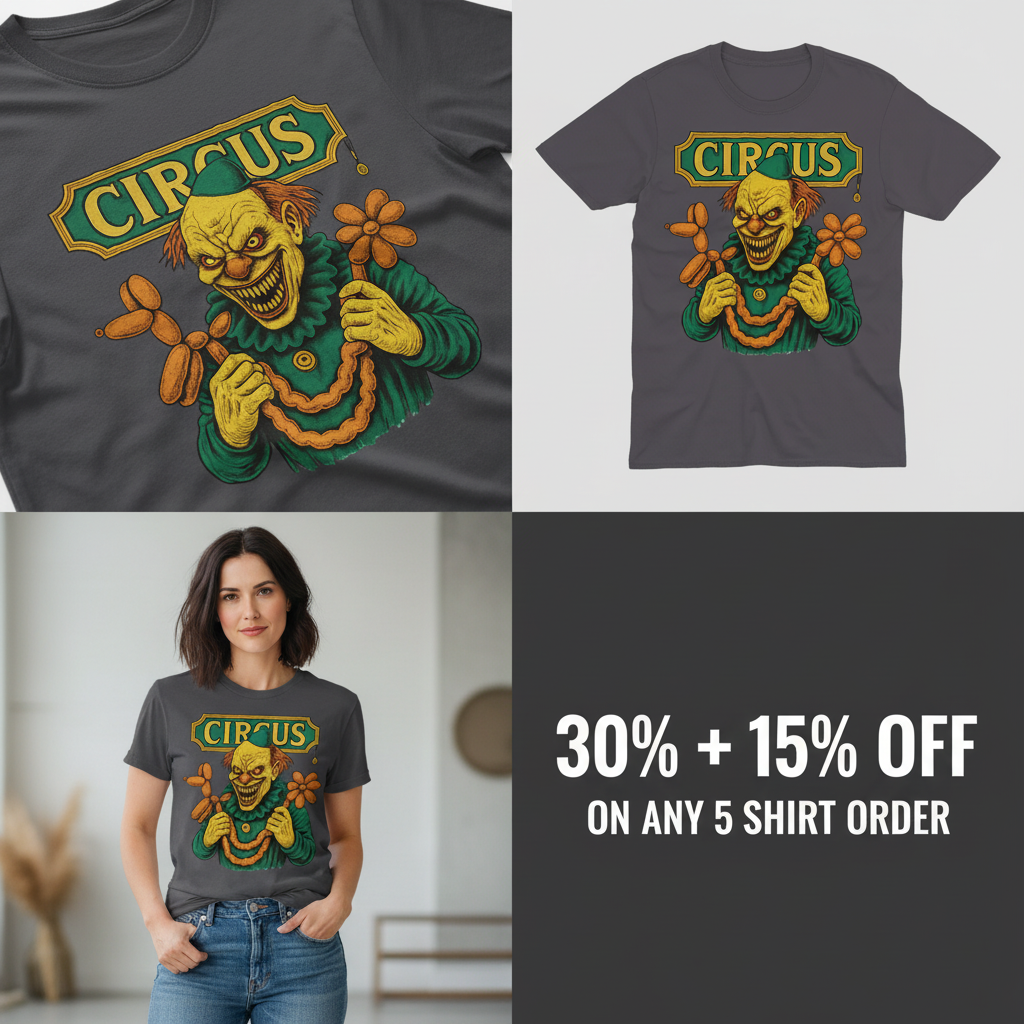 Creepy Circus Clown T-Shirt_4_panel