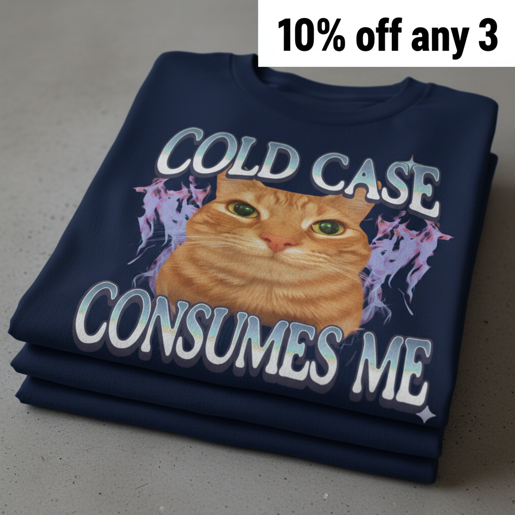Cold Case Cat T-Shirt_stacked_flatlay