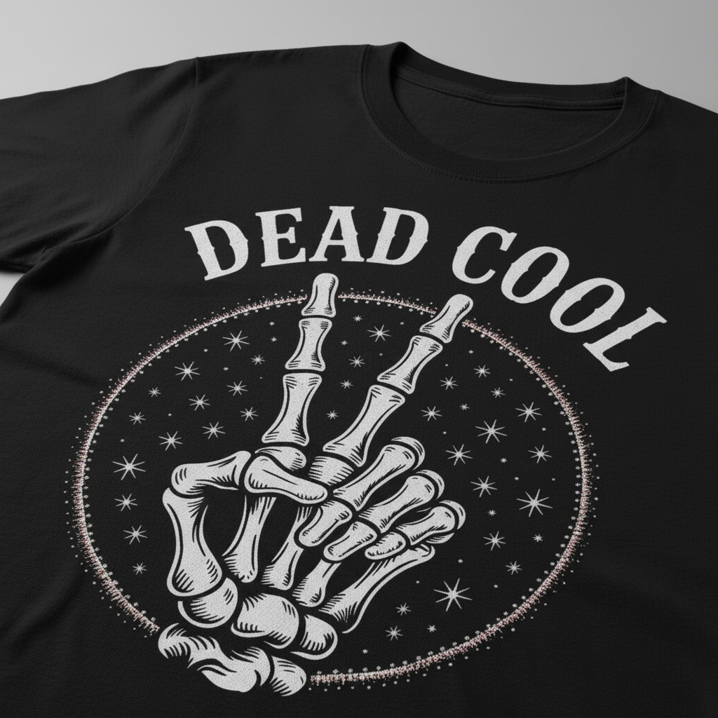 Dead Cool Skeleton Peace T-Shirt_closeup