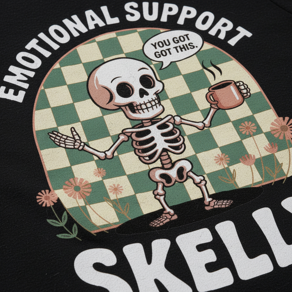 Emotional Support Skelly T-Shirt_closeup
