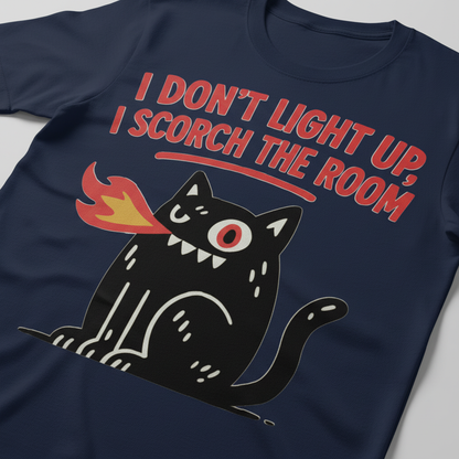 Scorch the Room Cat T-Shirt_closeup