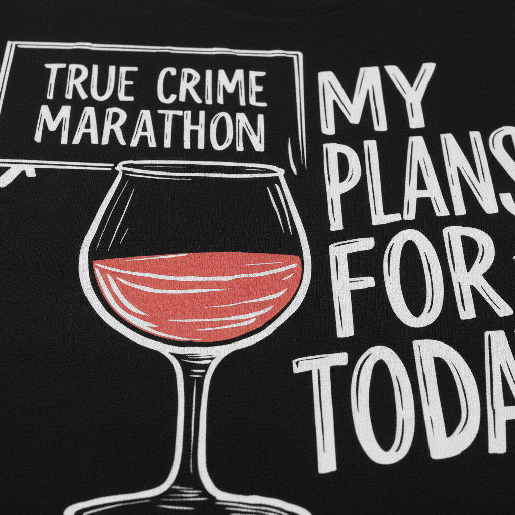 True Crime & Wine Plans T-Shirt_closeup
