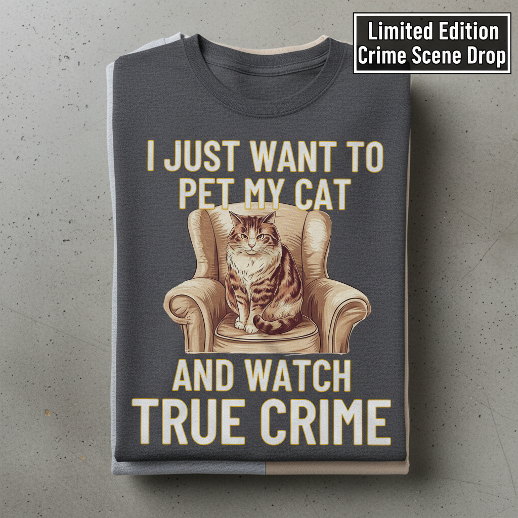 Pet My Cat & Watch True Crime T-Shirt_stacked_flatlay