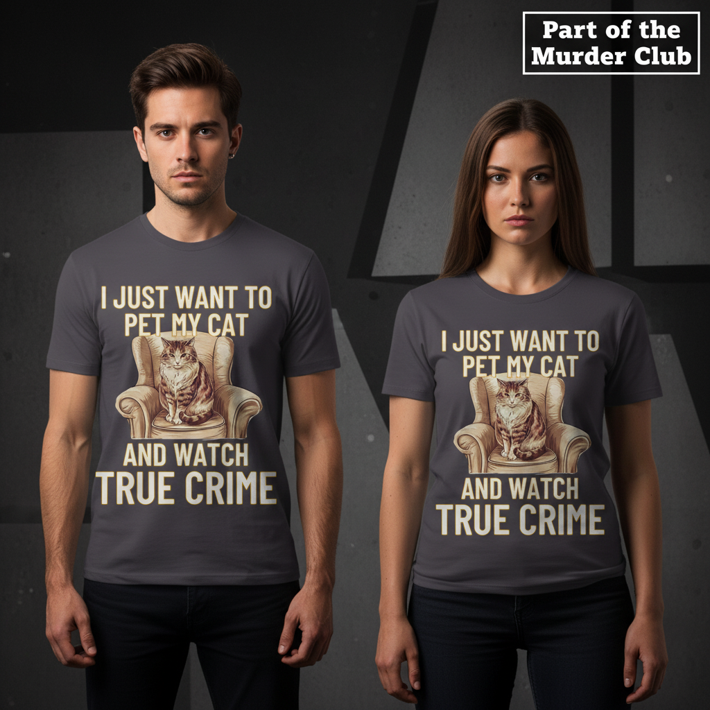 Pet My Cat & Watch True Crime T-Shirt_stoic