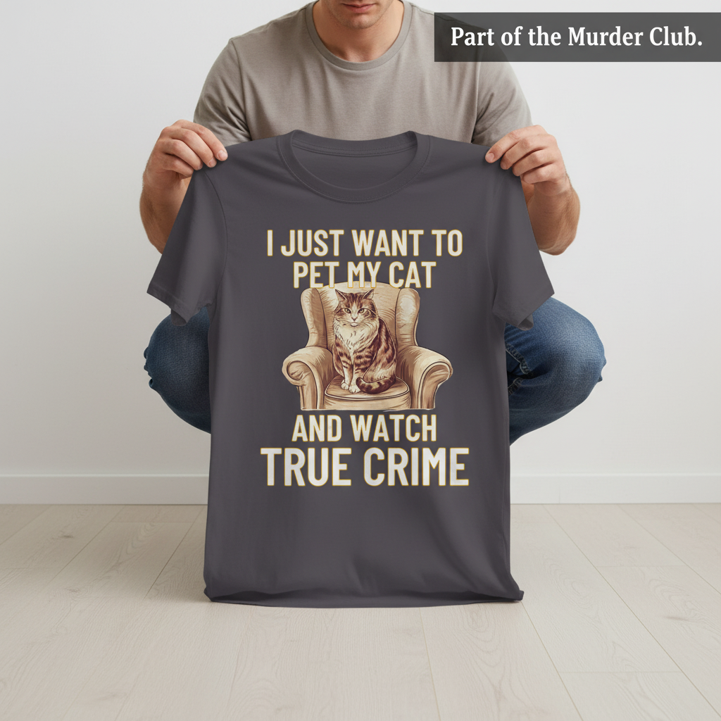 Pet My Cat & Watch True Crime T-Shirt_dangle