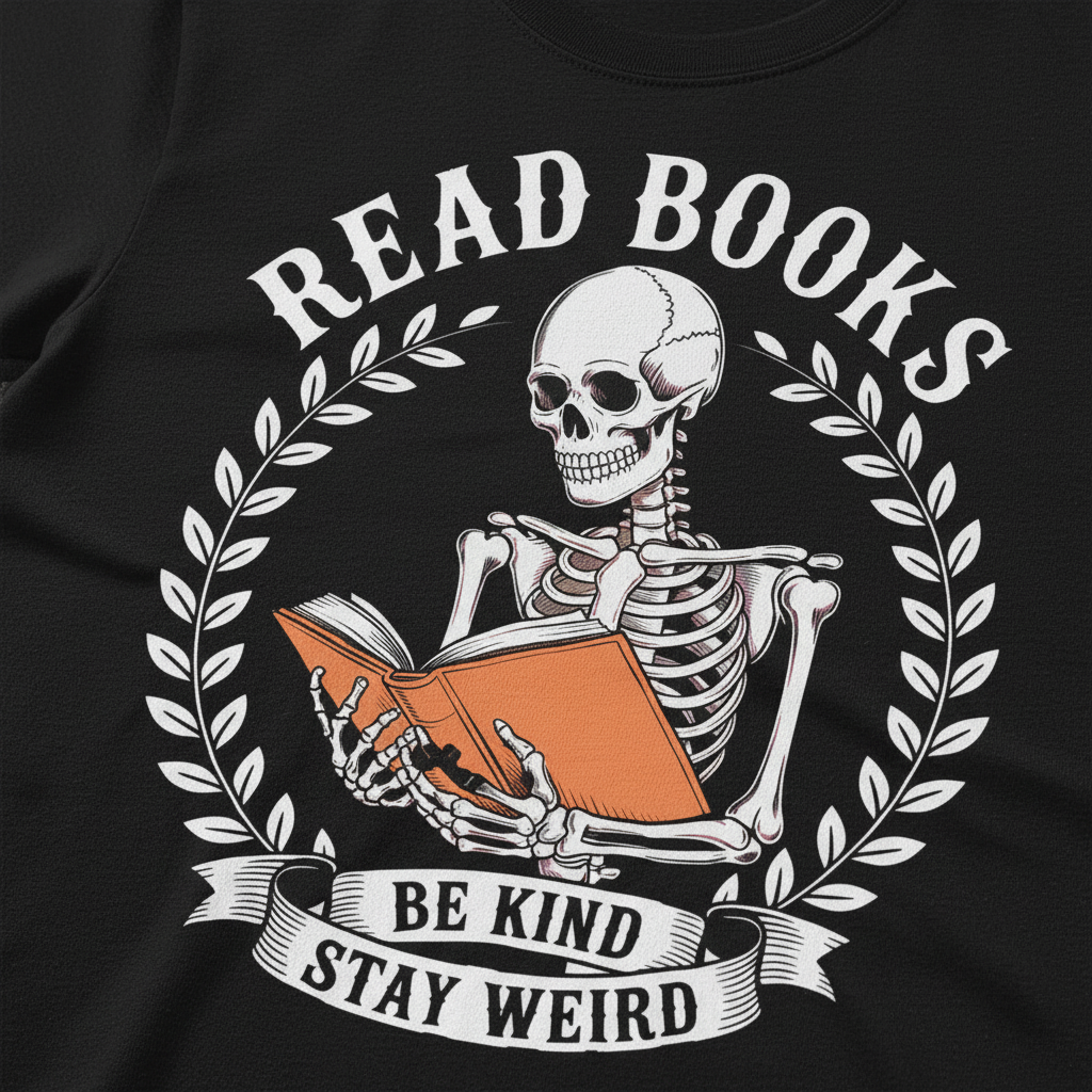 Read Books Stay Weird T-Shirt_closeup