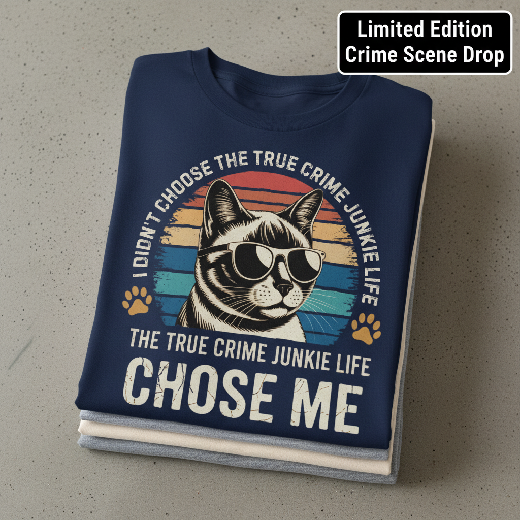 True Crime Cat Vibes T-Shirt_stacked_flatlay