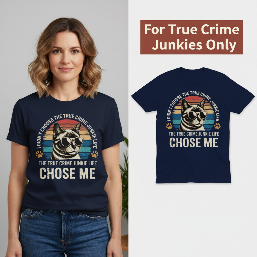 True Crime Cat Vibes T-Shirt_model_flat