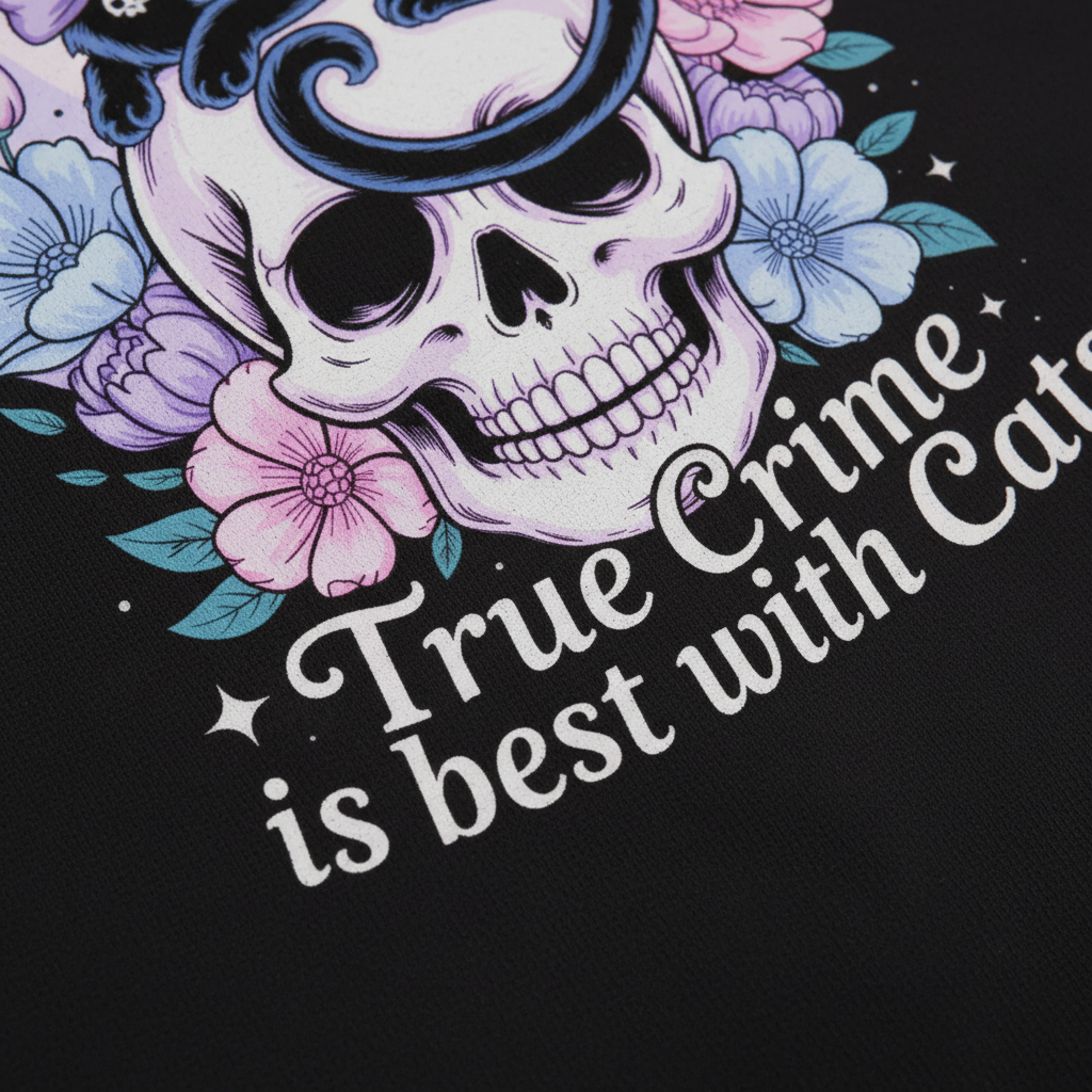 True Crime & Cats T-Shirt_closeup