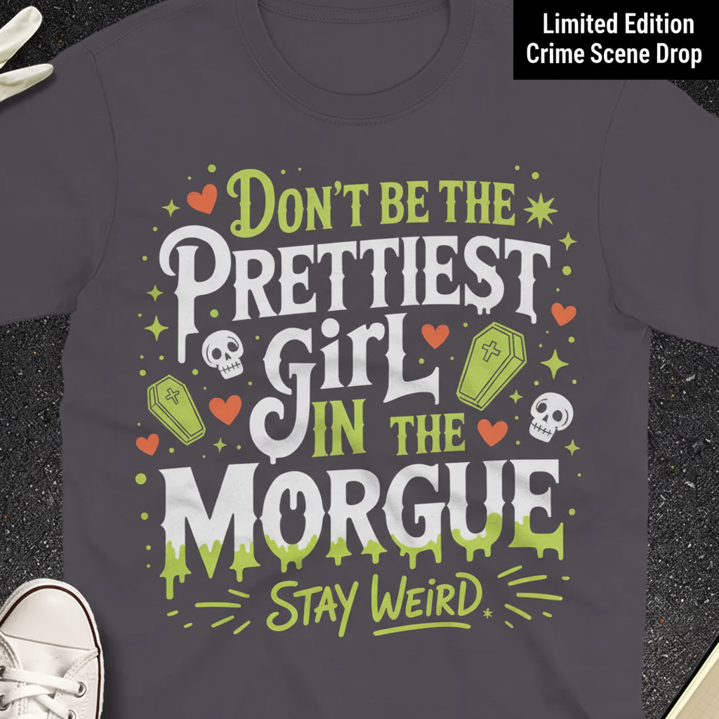Prettiest Girl in the Morgue T-Shirt_stacked_flatlay