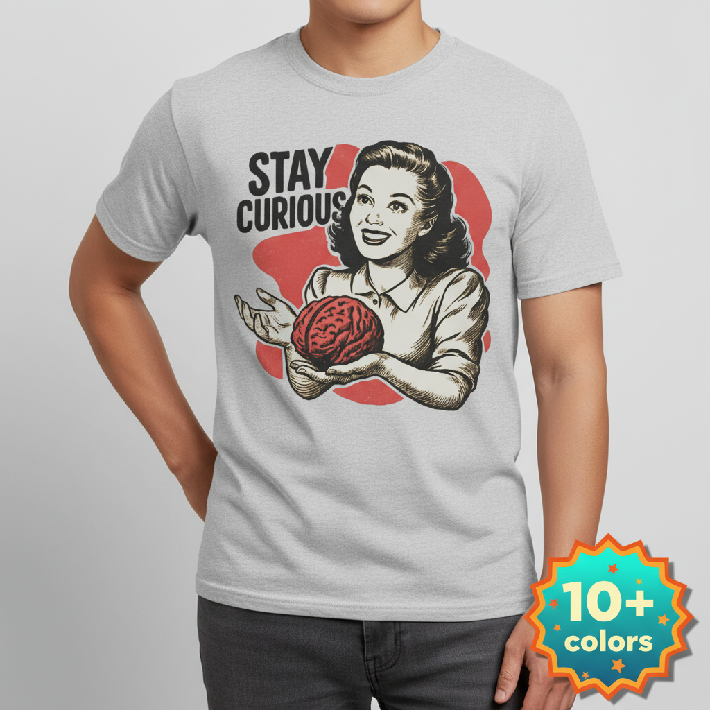 Stay Curious Retro Brain T-Shirt_badge