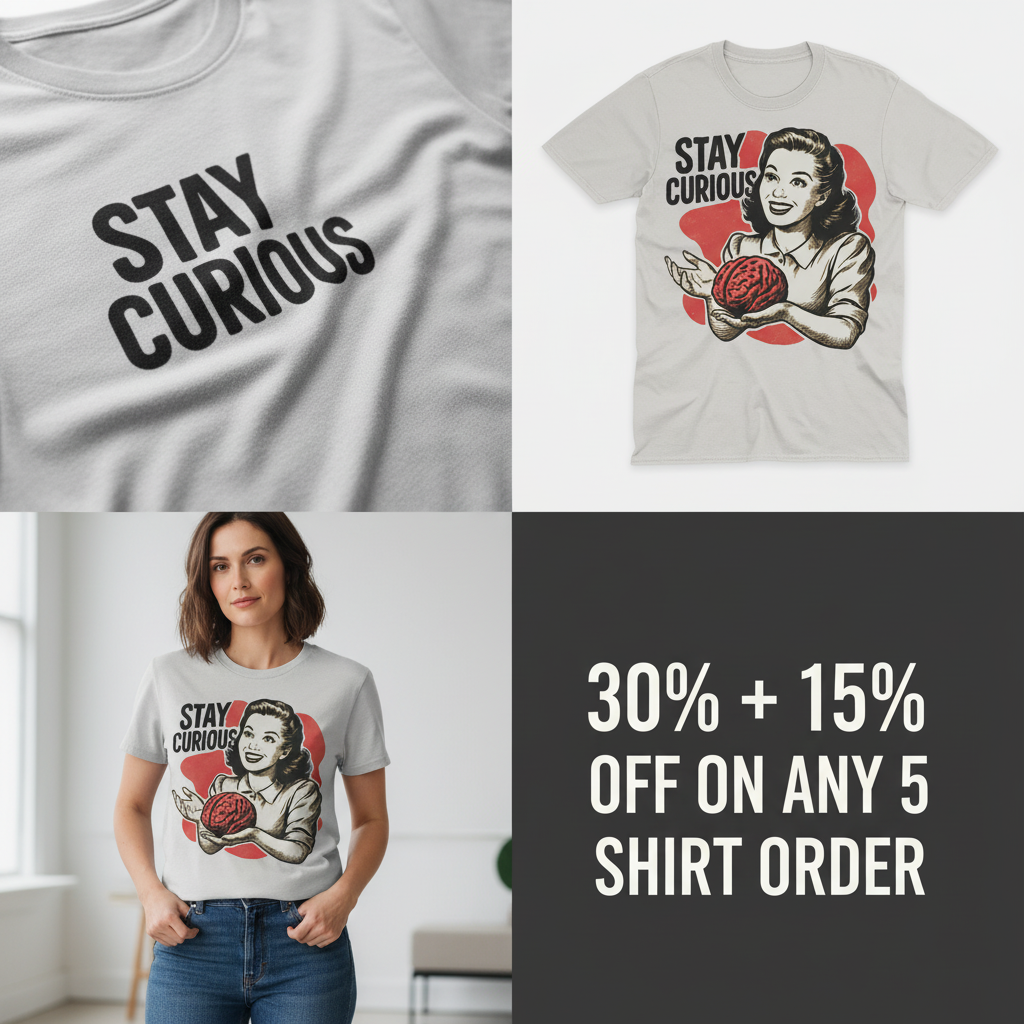 Stay Curious Retro Brain T-Shirt_4_panel