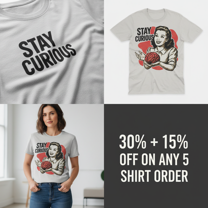 Stay Curious Retro Brain T-Shirt_4_panel