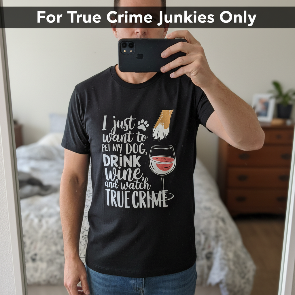 Wine, Dogs & True Crime T-Shirt_mirror_selfie
