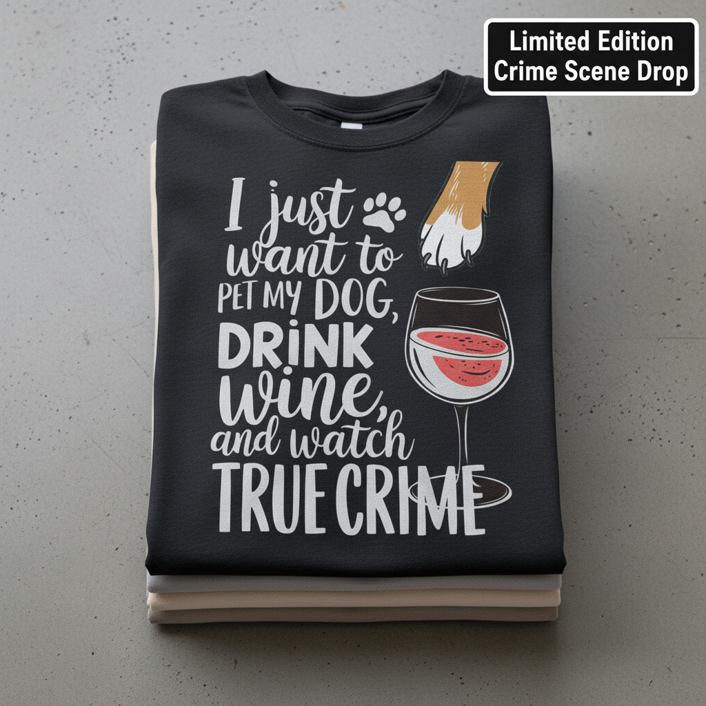 Wine, Dogs & True Crime T-Shirt_stacked_flatlay