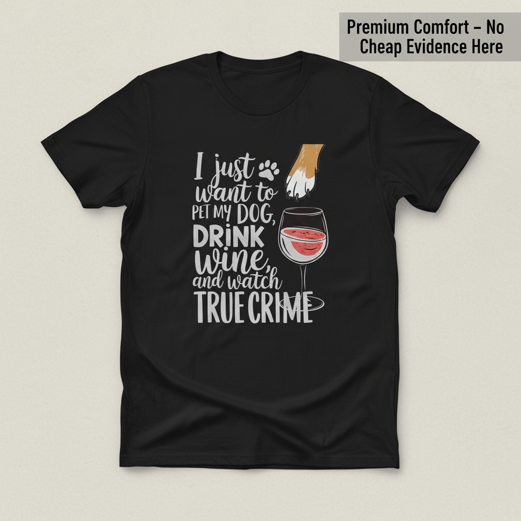 Wine, Dogs & True Crime T-Shirt_clean